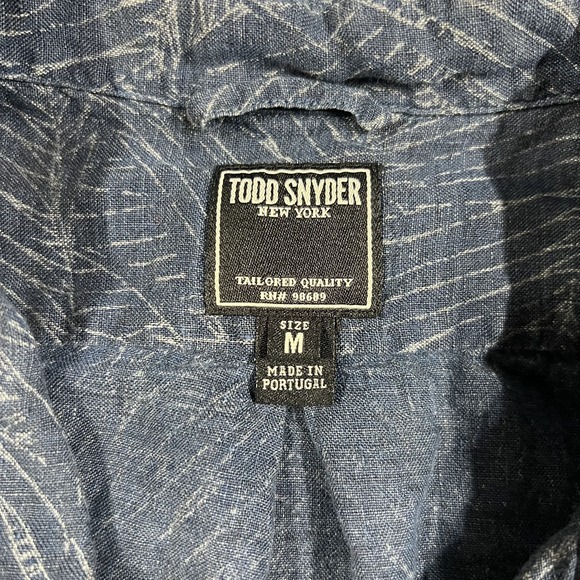 Todd Snyder Shirt Mens Medium Linen Camp Loop Collar Short Sleeve Button Up Blue - Picture 6 of 12